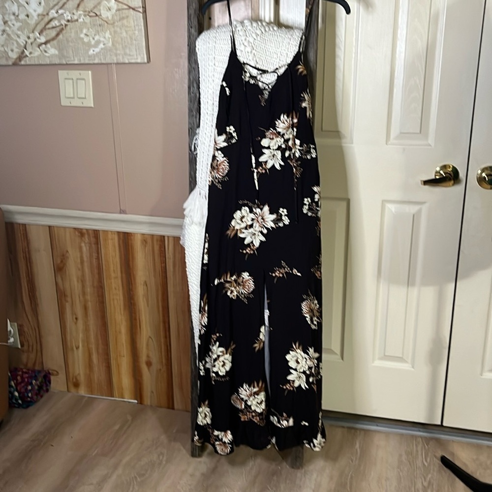 Nevena Rae Brown Floral Spaghetti Strap Maxi Dress NWOT (174)